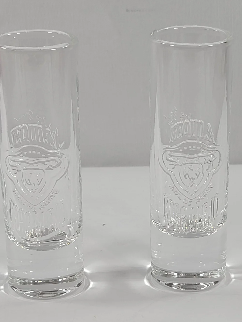 SET of 2 CORRALEJO TEQUILA EMBOSSED LOGO & SIGNATURE  TALL SHOT GLASSES -VINTAGE